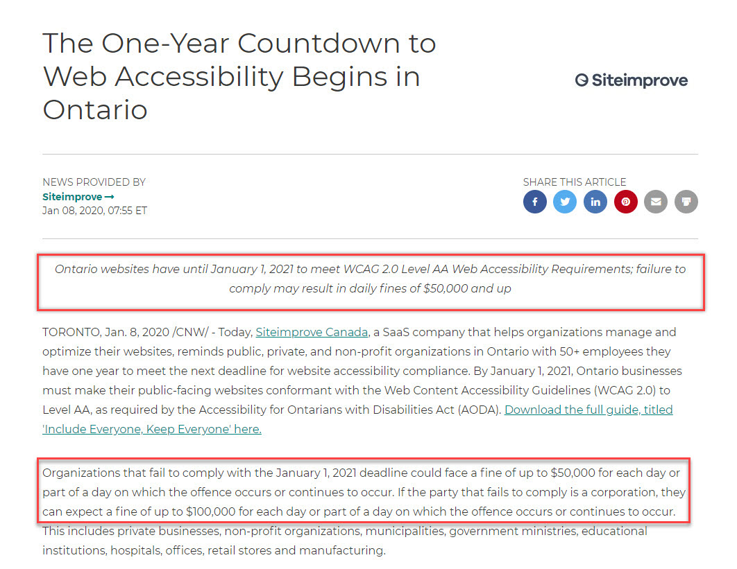 Ontario online accessibility
